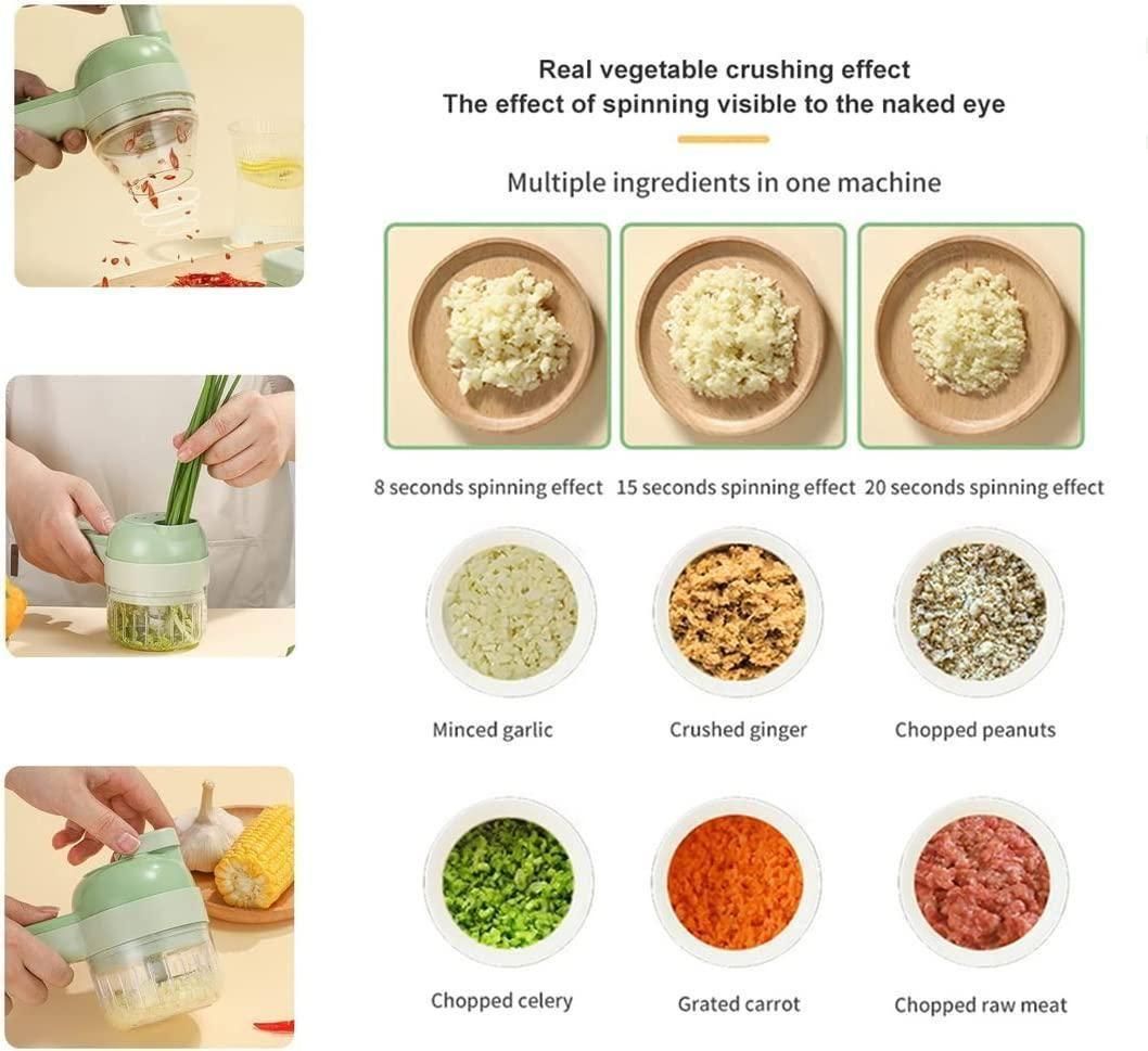 4-in-1 Portable Electric Vegetable Cutter – Wireless Mini Food Processor
